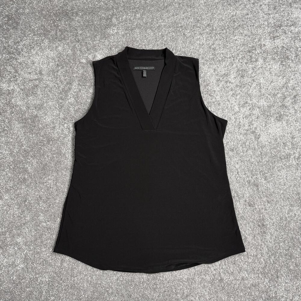 White House Black Market Top Womens Large Black Sleeveless V Neck Lined Stretch